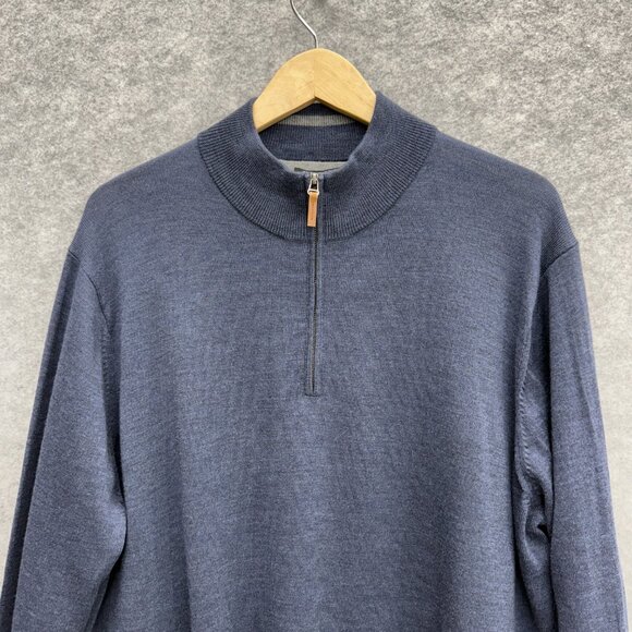 Nordstrom Mens Pullover Sweater 100% Extra Fine Merino Wool Long Sleeve Blue XXL - Picture 2 of 10